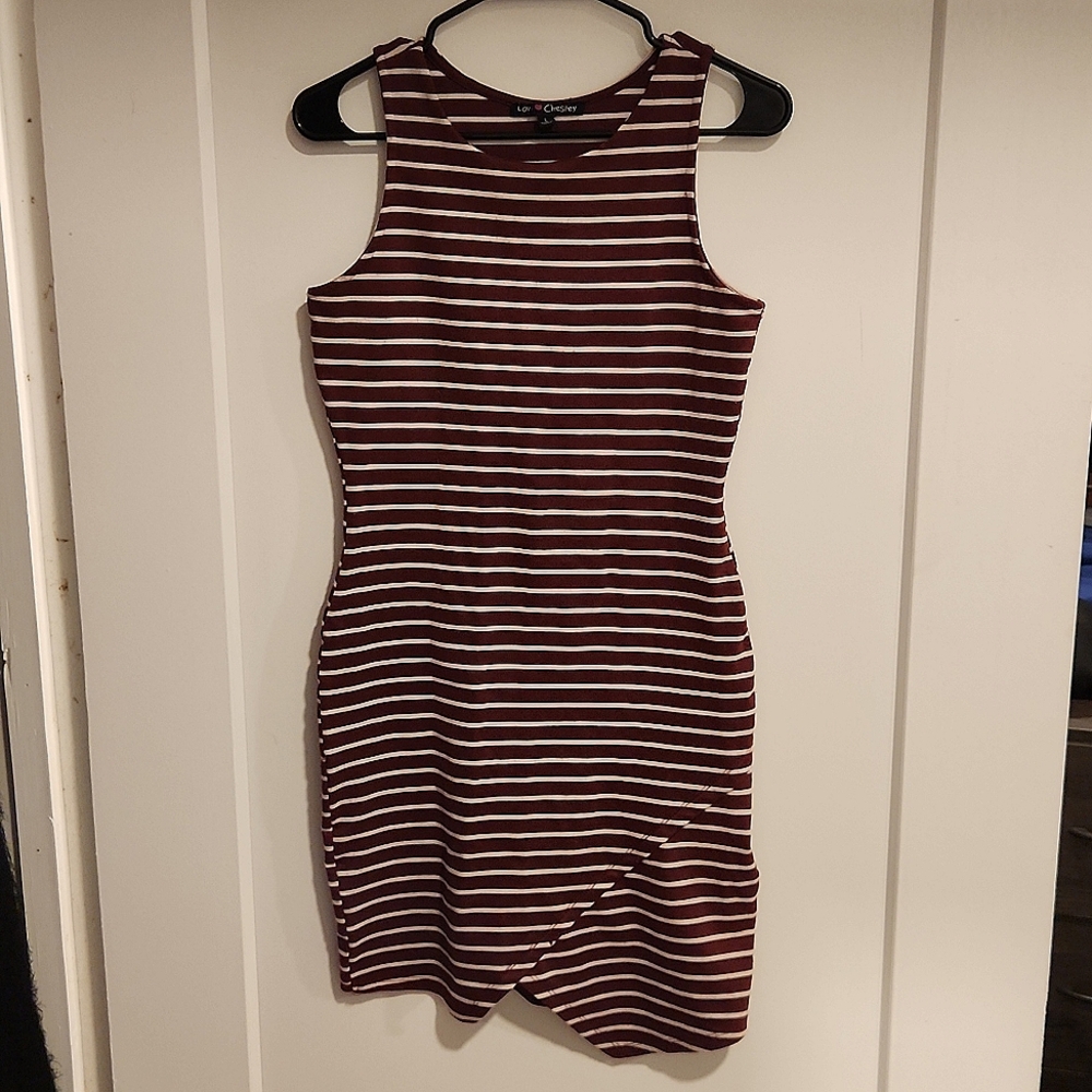 Dark Red & White Striped Dress